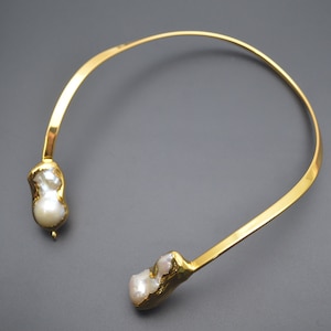 1pc Gold Color Plated Natural White Baroque Pearl Necklace Chokers For Necklace