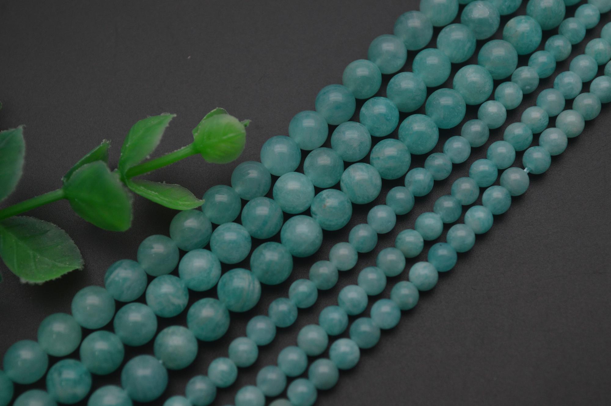 High Quality Pure Blue Color Natural Amazonite Stone Round Loose Beads ...