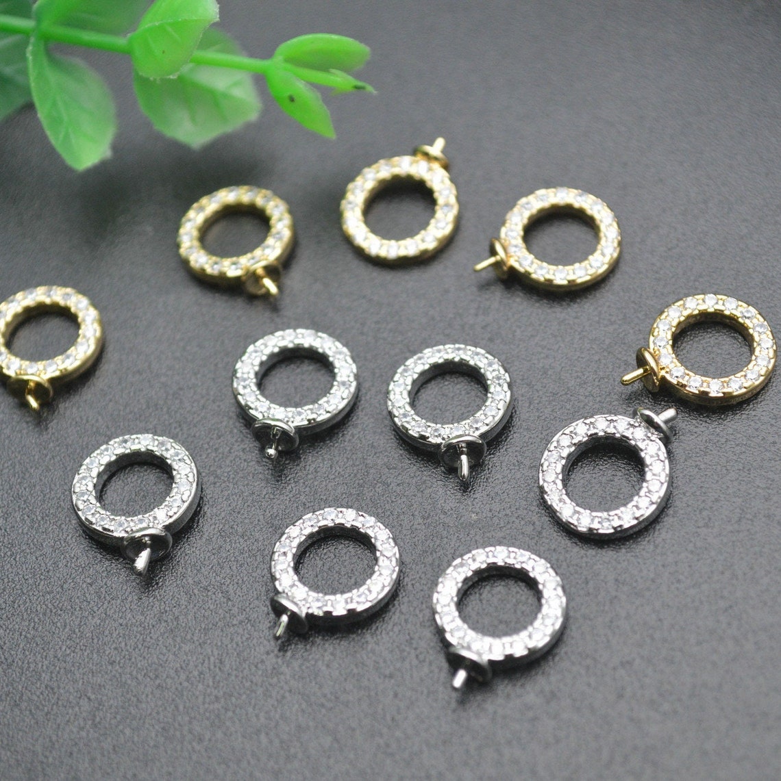 10pc Pin Style CZ Paved Round Circle Loop Jewelry Connectors for ...