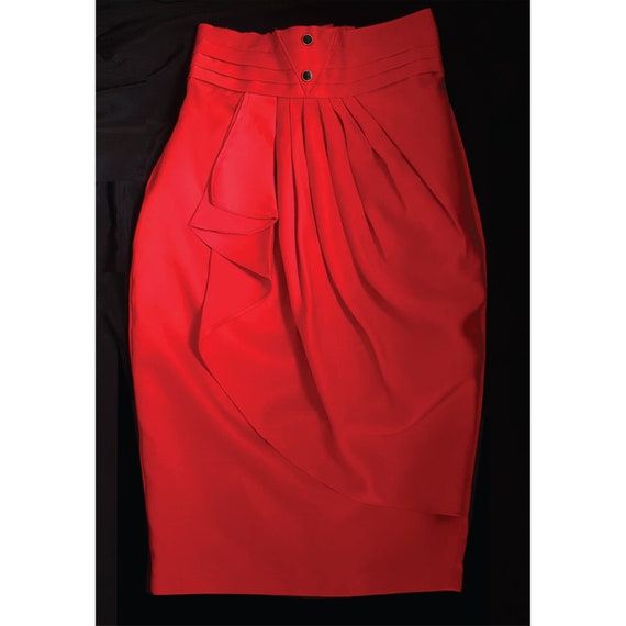 SEXY Red Vintage drape pencil skirt / high waisted