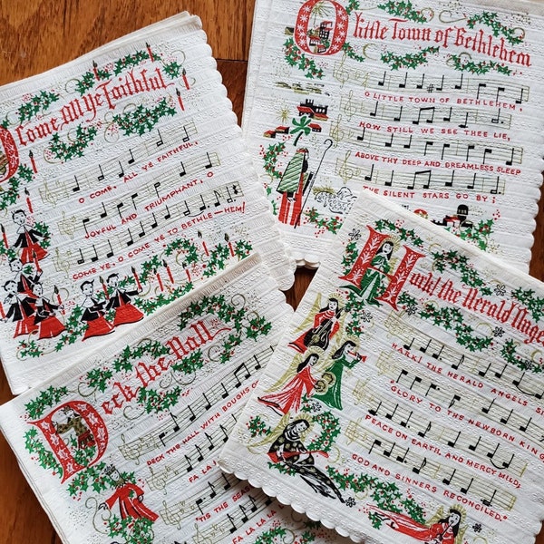 Christmas Carol Serviettes Vol. 1 Téléchargement numérique Papier imprimable Rétro vintage Scrapbook Bible Cards Junk Journal Daily December Hymn Song