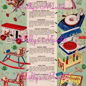 Download digital de papel para impressão retrô vintage scrapbook cartões bíblicos lixo diário natal dezembro anúncio de catálogo de loja de brinquedos