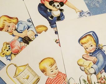 Digital Download Printable Paper Retro Vintage Scrapbook Bible Cards Junk Journal Vintage Kids Vintage Children Boy Girl Toys Midcentury 50s