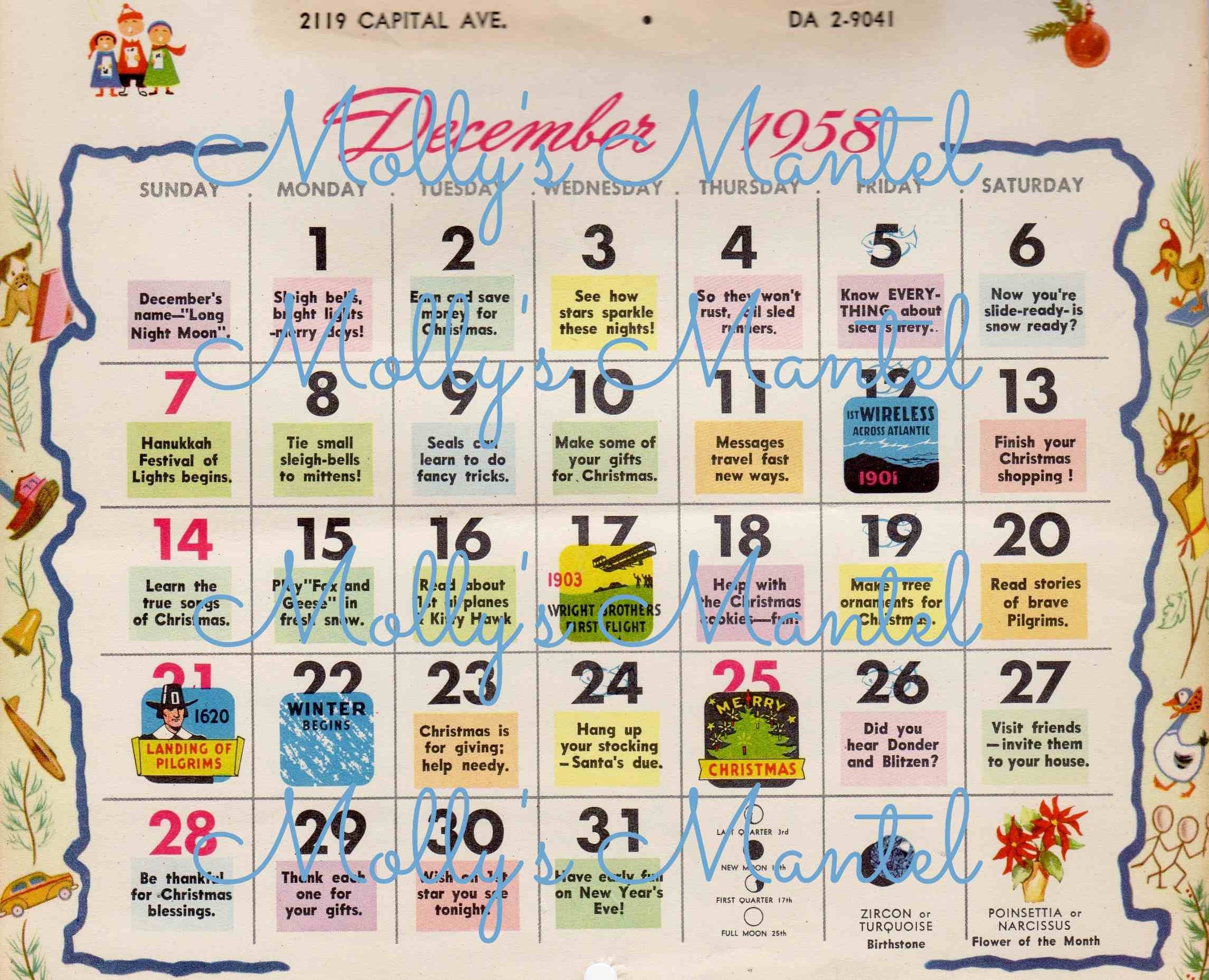 Calendar 1958 - Etsy