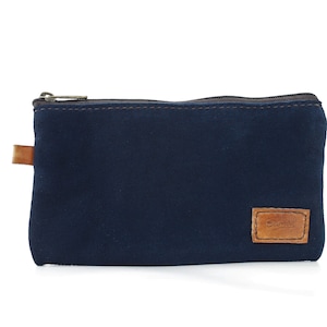 Bolso de cuero / Bolso de cuero azul / Bolsa pequeña con cremallera / estuche de cuero / bolso cosmético / Bolso de tabaco / Cartera de cuero