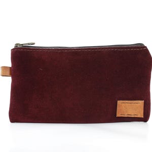 Monedero de piel de ante / Monedero de piel roja / Estuche pequeño con cremallera / Estuche de piel / Neceser / Bolsa para tabaco / Billetera de piel