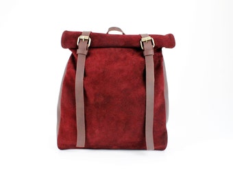 Red Suede and Leather Rucksack Backpack Premium - Etsy display picture 1