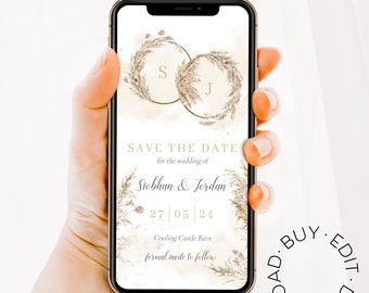 Pampas Grass Save The Date Digital, Rustic Digital Save the Date Download, Smartphone, Pampas Save the Date Digital Template