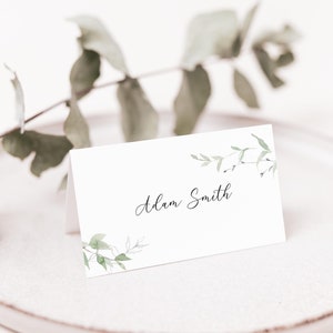 Marques-places feuillage pour mariage, Peinture de noms de lieux, Cartes de table pour mariage eucalyptus, Cadre de table de mariage, Cartes tente sauge