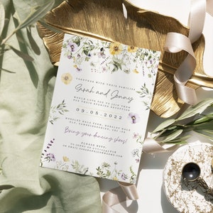 Wildflower Wedding Invitation, Wild Flower Wedding Invitations, Boho Wedding Invites, Floral Wedding Invite, Evening Reception