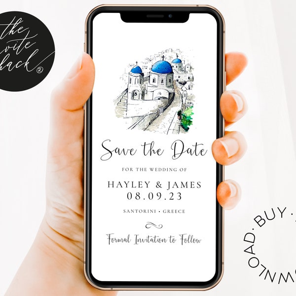 Santorini Wedding Save The Date Digital, Destination Digital Save the Date Download, Greek Save the Date Digital Template