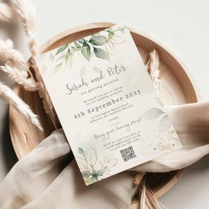 Blattgold Hochzeitseinladung, Abendempfang Einladen, Eukalyptus Hochzeit Einladungen, Laub Hochzeit Einladungen, Salbei Grün, Greenery