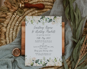 Ivory Foliage Wedding Invitation, Greenery Wedding Invitations, Eucalyptus Wedding Invites, Roses Wedding Invite, Evening, Reception