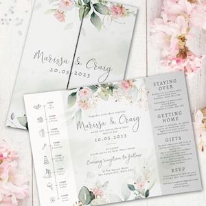 Foliage Blush Floral Wedding Invitations Set, Elegant Greenery Pink Wedding Suite, Rustic Boho Bridal Shower Invite, Custom Printed Invites