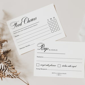 Tarjeta de respuesta de boda en blanco y negro, tarjeta de respuesta, tarjeta de respuesta, tarjeta de respuesta, tarjeta de respuesta de invitado, tarjeta de elección de menú, monocromática