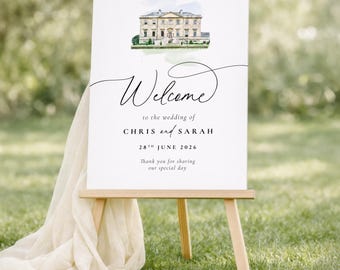 Elegant Venue Illustration Wedding Welcome Sign • Any Venue Watercolour Sketch