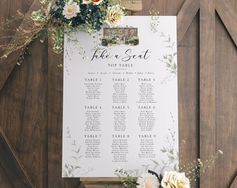 Esquisse du plan du lieu de la table, peinture du plan de la table du lieu du mariage, plan de la table de mariage illustré, esquisse du lieu de l'enseigne de mariage