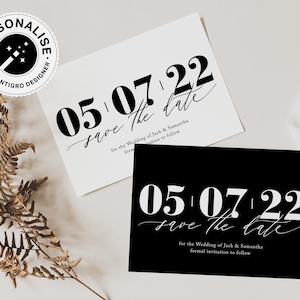 Schwarzweiße Save The Date, Mono Hochzeit Save The Date, Einfache Save The Dates, Minimalistische Hochzeit Save The Date Karten