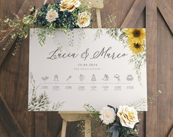 Sunflower Timeline Wedding Sign, Wedding Timeline Sign, Order of the day Sign, Wedding Itinerary, Wedding Order Of Events, Rustic Sunflower