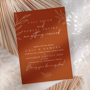 Terrakotta-Abend-Einladung, Rost-Empfang Hochzeitseinladungen, Gebrannte Orange-Hochzeit einladen, Boho-Hochzeits-Einladung, Hochzeit im Herbst