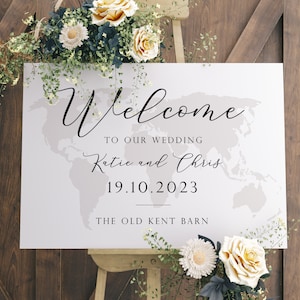 Cartello di benvenuto per matrimonio a destinazione, Cartello di benvenuto per matrimonio in qualsiasi parte del mondo, Cartello per matrimonio all'estero, Cartello per matrimonio in spiaggia, Grande, Stampato