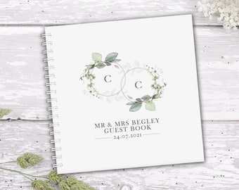 Sage Foliage Wedding Guestbook, Green Wedding Album, Botanical Wash Wedding Guest book, Personalised Keepsake