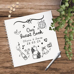 Hand Drawn Wedding Guestbook, Scribble Sketch Wedding Guest book, Unique Doodle Guestbook Wedding Album, Personalised Illustration
