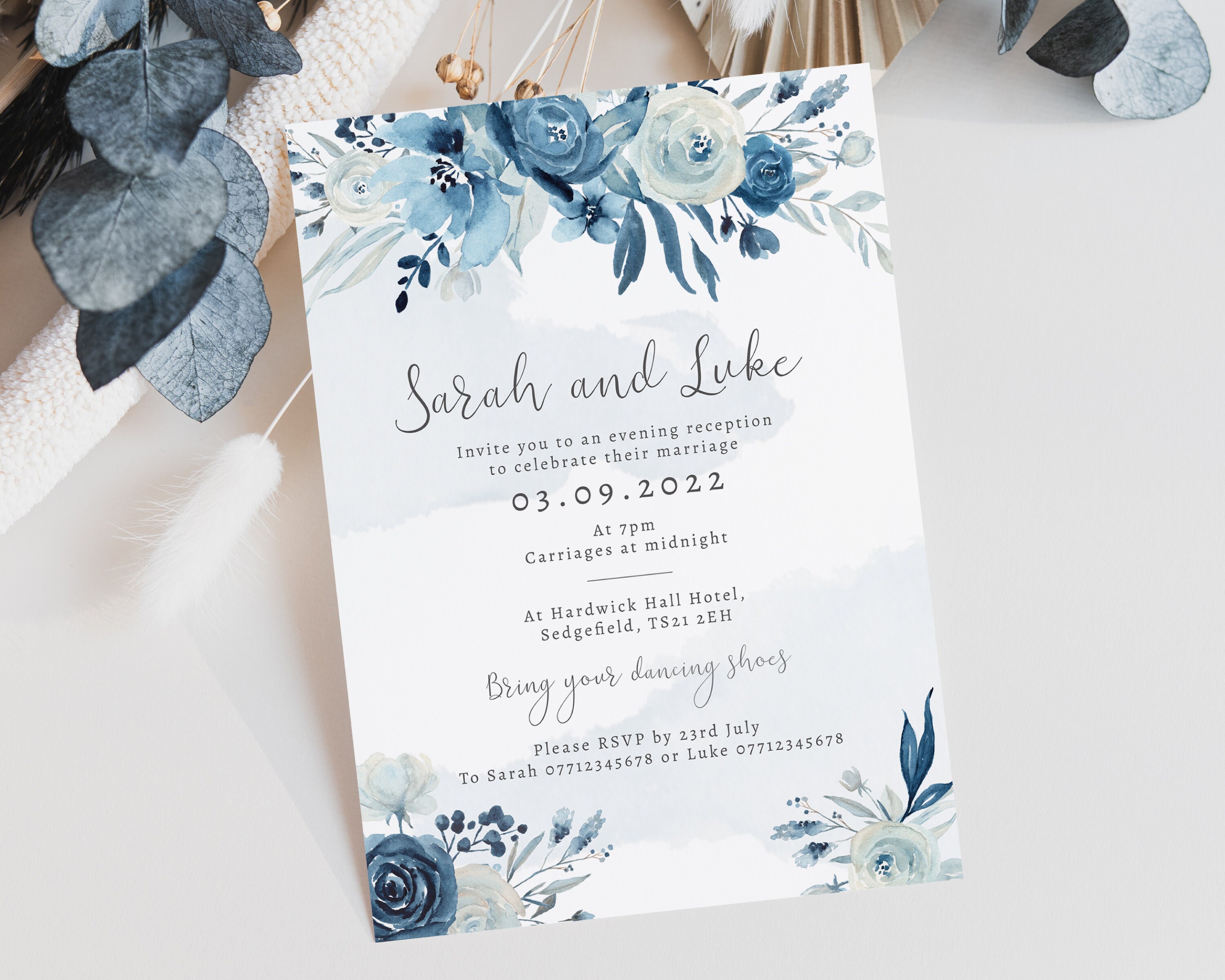 Moonlight Blue Wedding Invitation Dusty Blue Wedding - Etsy UK