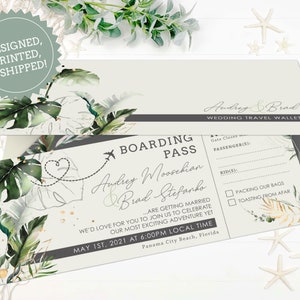Tropische Palmen-Hochzeitseinladung, Reise-Geldbörsen-Pass, Strand-Hochzeitskarte, Tropische Hochzeitseinladungen