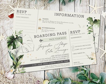 Tropical Wedding Invitation, Botanical Wedding Invitations, Destination Travel Invites, Abroad Beach Wedding, Beach Wedding