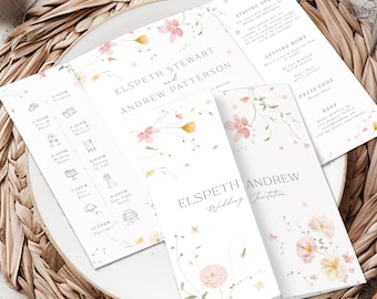 Soft Floral Wedding Invitation | Dainty Wildflower Gatefold Invite | Garden Wedding Stationery