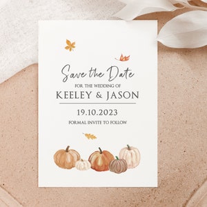 Pumpkin Wedding Save the Dates, Autumn Save the Date Card, Wedding Invitation, Fall Wedding, Autumnal