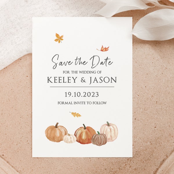 Kürbis Hochzeit Save the Dates, Herbst Save the Date Karte, Hochzeitseinladung, Hochzeit im Herbst