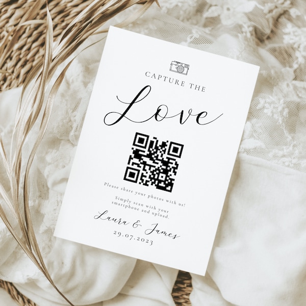 Capture the Love QR Code, Wedding Photo Signs, Share the Love, Wedding QR Code Signs, Personalised, Printed and Shipped!