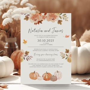 Rustikale Kürbis-Hochzeitseinladungen, Herbsthochzeit lädt mit Herbstthema ein, elegantes personalisiertes Briefpapier für rustikale Hochzeiten im Herbst