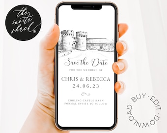 Illustrated Castle Wedding Save the Date E-vite (Digital Download)