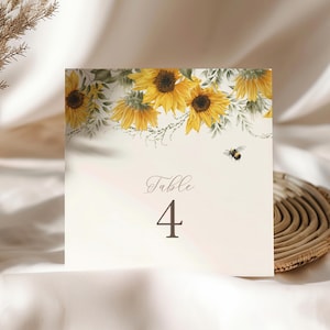Números de mesa de casamento de girassol, números de mesa de casamento com flores amarelas, nomes de mesa rústicos para casamento, decoração de casamento
