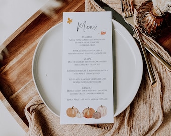 Karta menu weselnego z dynią • Jesienny rustykalny wzór jesienny