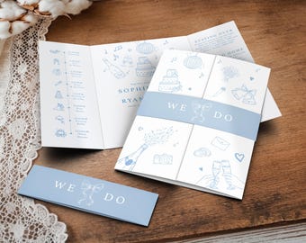 Scribble Doodle Gatefold Wedding Invitation | Custom Colour Invite | Optional Belly Band | Hand Drawn Stationery