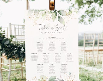 Gold Leaf Wedding Table Plan, Sage Green Wedding Seating Chart, Wedding Welcome Sign, Find your Seat, Large, Printed