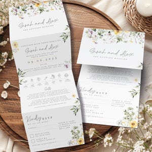 Wildblumen Hochzeitseinladung, Blumenhochzeitseinladung, Tagesordnung Timeline, All In One Hochzeit lädt ein, Frühlingshochzeit einladen