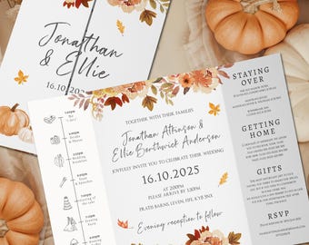 Rustic Pumpkin Wedding Invitations, Autumn Gatefold Wedding Invitation, Rust Folded Wedding Invite, Terracotta Wedding, Fall, Autumnal