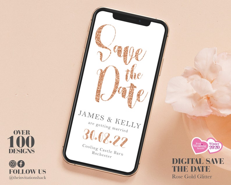 Paperless Save the Date Card Blush Floral Digital Electronic Etsy