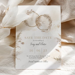 Pampas Wedding Save The Dates, Rustic Wedding Save The Date Card, Postcard Save the Date, Printed with envelopes, Cheap Save the Date