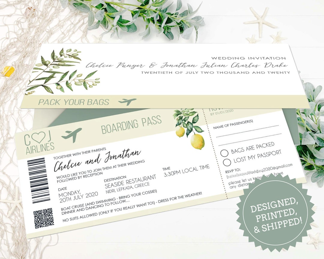 Lemon Olive Destination Invitations Beach Wedding Invitation Etsy