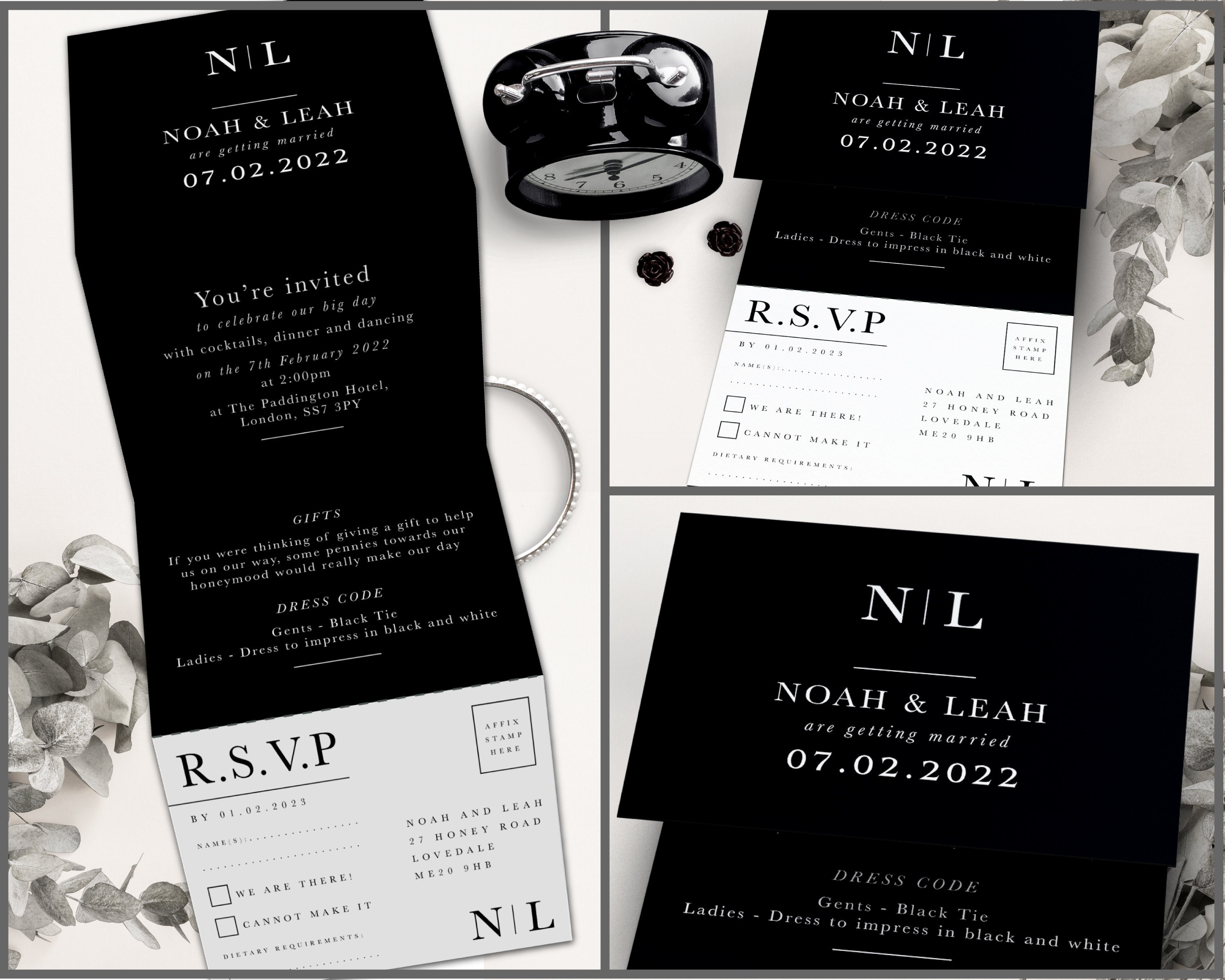 Black Simple Wedding Invitation, Black Minimalist Wedding