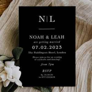 Schwarze Einfache Hochzeitseinladung, Schwarze Minimalistische Hochzeitseinladungen, Moderne Hochzeitseinladungen