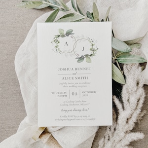 Greenery Wash Wedding Invitation, Eucalyptus Wedding Invitations, Sage Green Wedding Invites, Green Wedding Invite, Evening, Reception