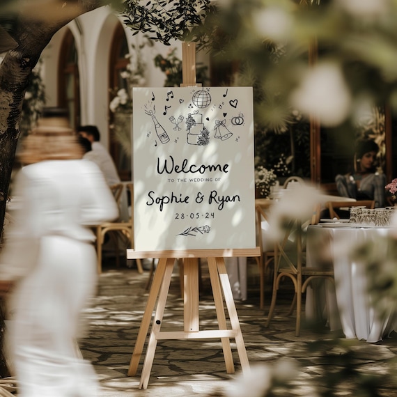 Scribble Wedding Welcome Sign • Hand-drawn Doodle Design • Any