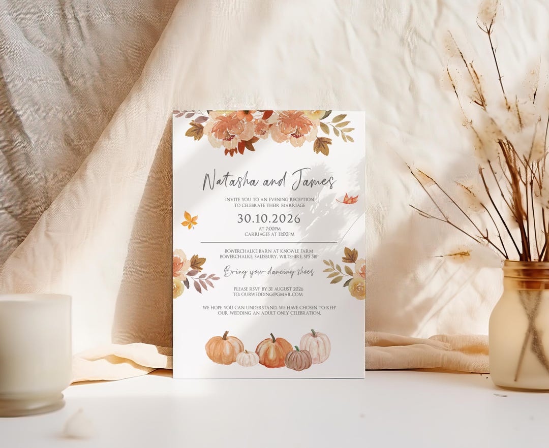 Etsy Fall Invitations Rustic Fall Wedding Invitations, Autumn Pumpkin Evening Reception ...